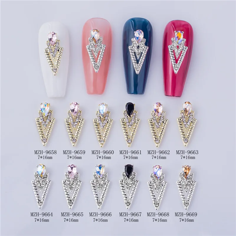 

10PCS Luxury Gold Silver Nail Charms Triangle Alloy Nail Gems Parts Fingernail Decoration diy Manicure Nail Art Accessories#MZH1