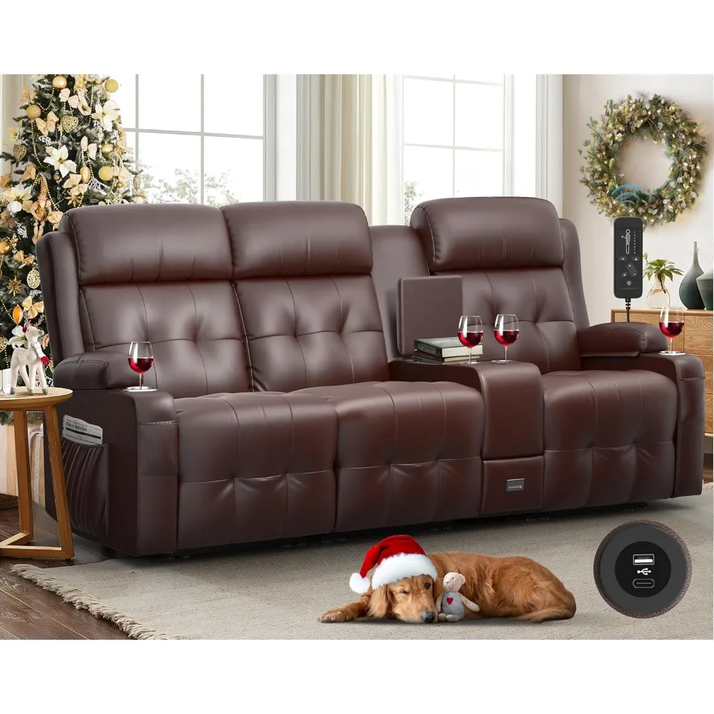

Recliner Sofa, Massage Reclining 3 Seater Sofa Sets Heavy Weight Capacity, RV Loveseat Couch Clearance with Console, USB, Type C