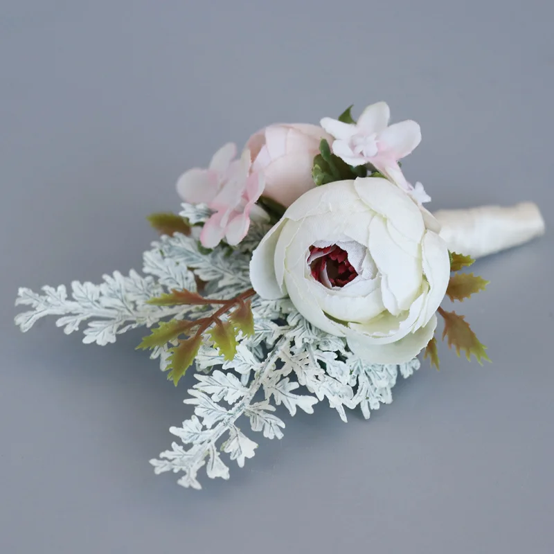 White Artifical Boutonniere Wrist Corsage Flowers Wedding Accessories boutonniere mariage homme