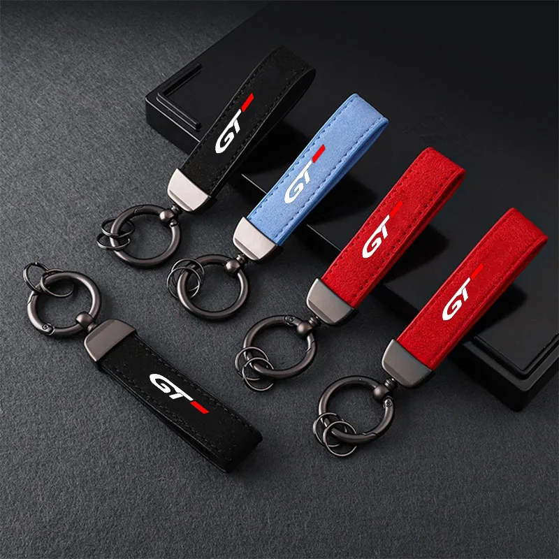 New Women Men Luxury Car KeyRing Suede Leather Car Keychain Accessories for Peugeot gt gti gtline 508 5008 3008 208 2008 308