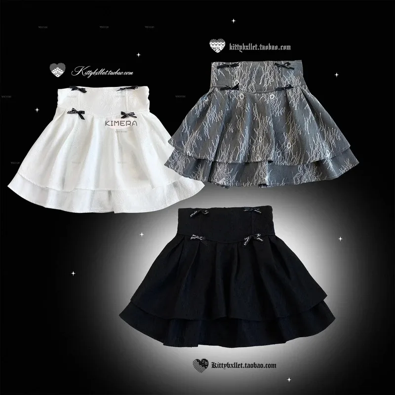 

COSda@Jirai kei Skirt Outfit Japan Style Pants Skirt High Waist Mini Skirts Bow Lolita Design Y2K Japanese Puff Dress with Bowkn