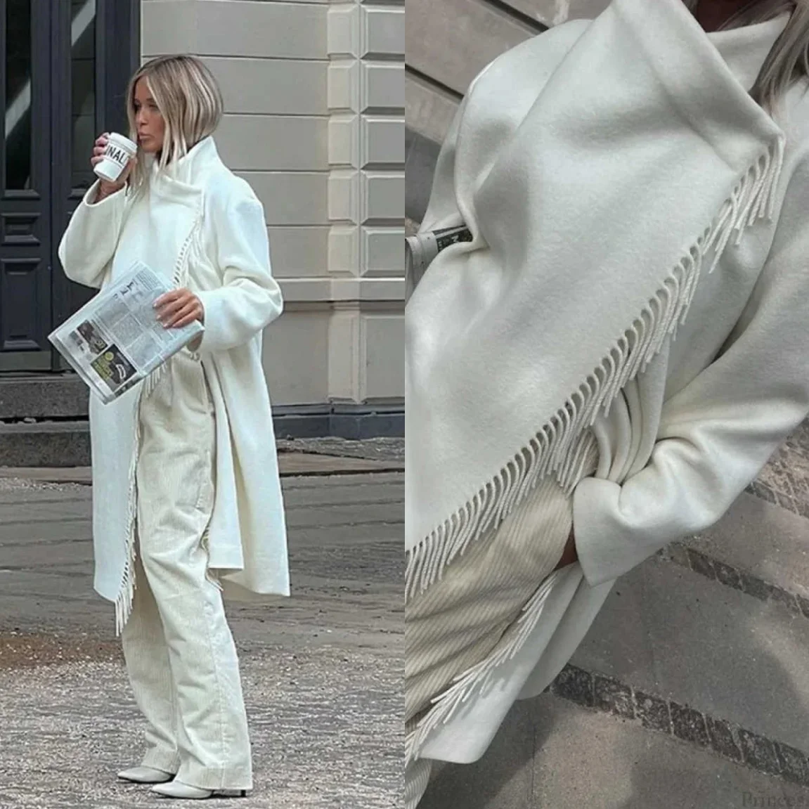 

Chic Women Overcoat 1 Piece Jacket Tassel Autumn Winter Warm Coat Casual Special Occasion Fashion Street Banquet Customized