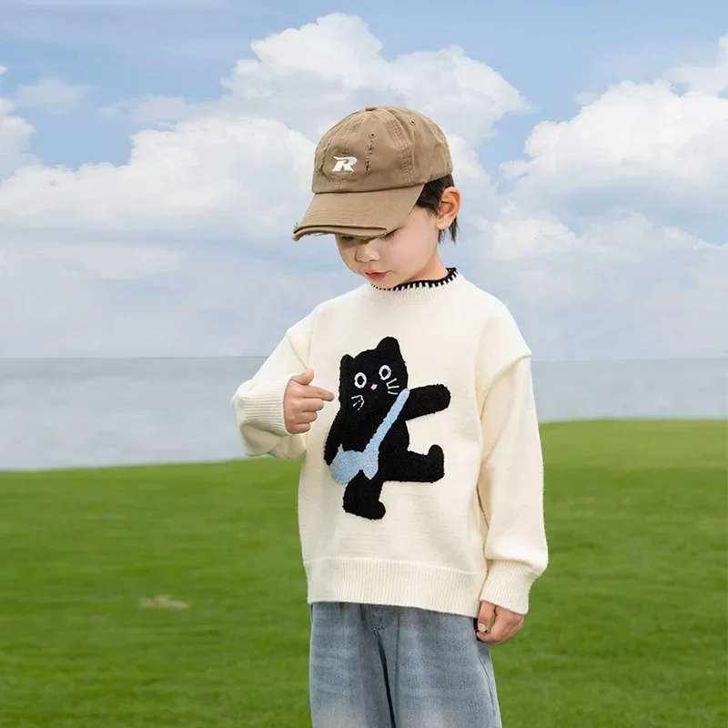 

2025 Early Spring New Children's Clothing Korean Version Three-dimensional Cat Sweater Trendy and Cute Knitted Sweater