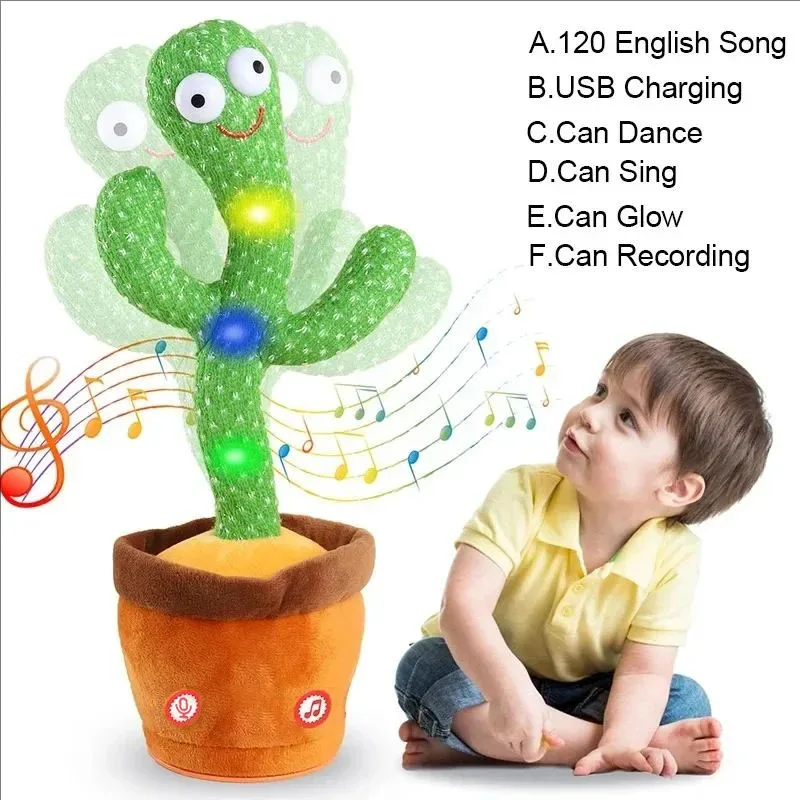 Kids Dancing Talking Cactus Toys Interactive Talking Sunny Cactus Electronic Plush Toy Home Decoration for Kids Christmas Gifts