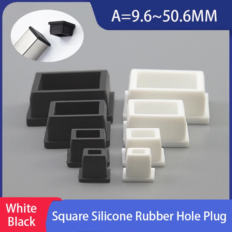 1-10PCS Square Silicone Rubber Cap Hole Plug Rubber T-Plug Tube Box Part Insert Sealing Plug Furniture Feet Pad 9 .6mm-50.6mm