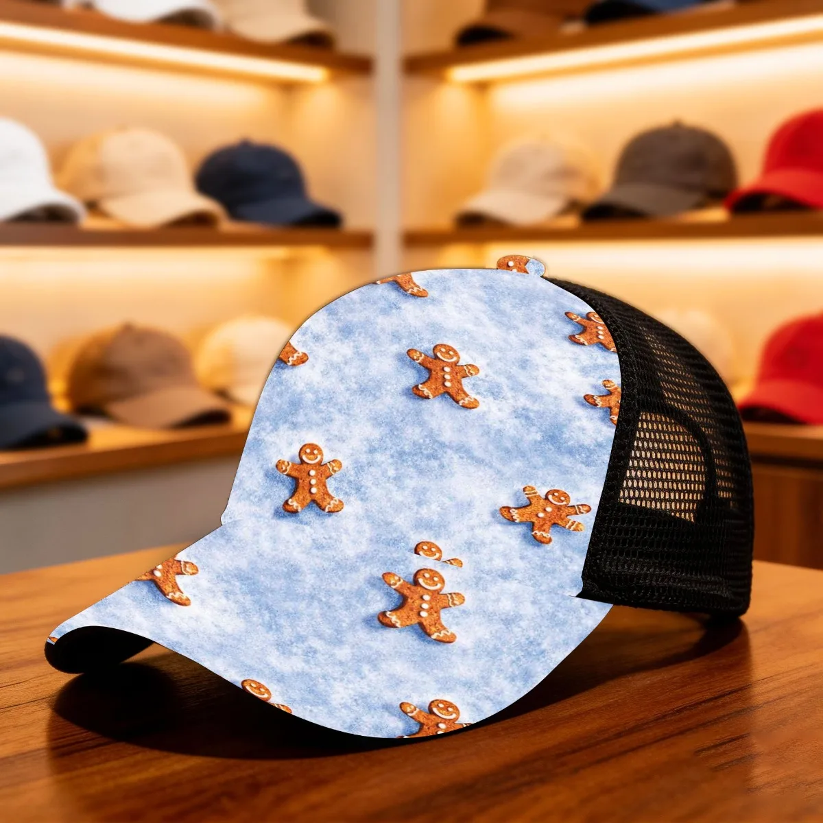 1pc Gingerbread Men Pattern Adjustable Snapback Cap Mesh Cap Adjustable Design Fitted Closure Perfect for All-Day