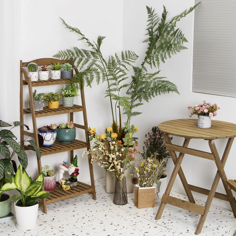 

flower stand multi-layer green plant shelf solid wood stepped plant display frame