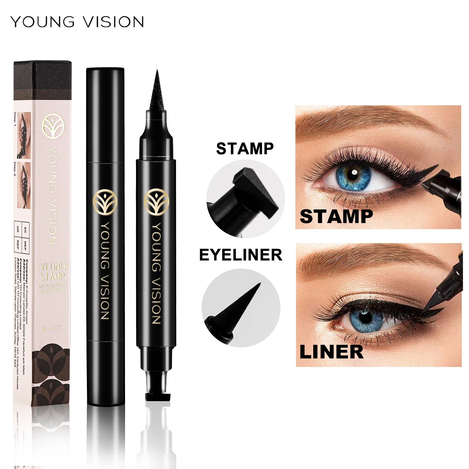 YOUNG VISION Black Double Head Seal Eyeliner Liquid Pen Is Not Easy To Smudge Triangle Eyeliner Pen