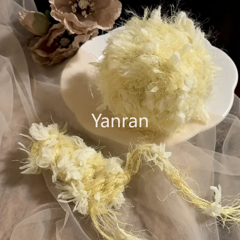 100g Light Yellow Hand-mixed Yarn Soft Dreamy Wool Featuring Hair Hand-woven DIY Bag Accessorie Card Holder Hair Band Mixed Yarn view 5