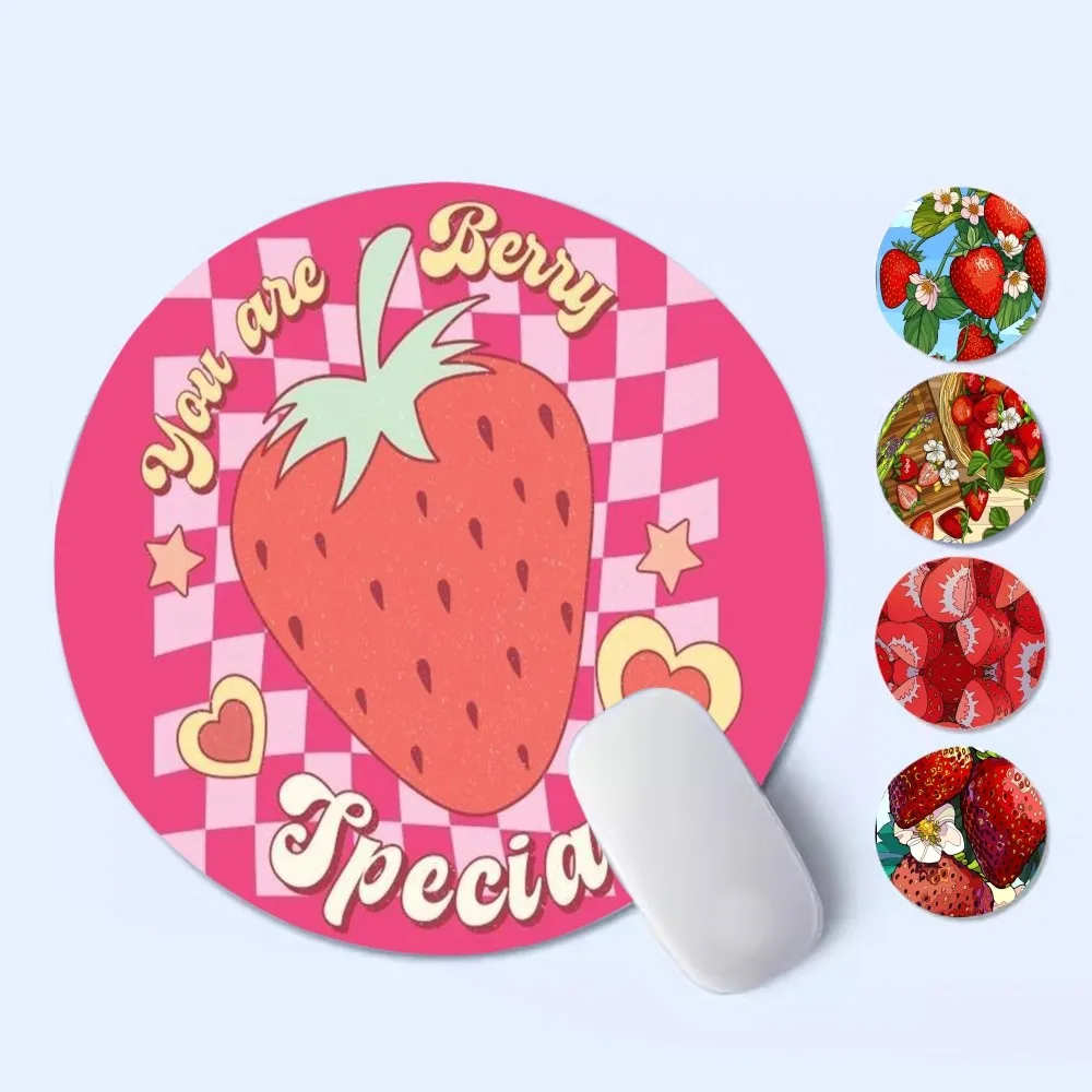 Cute Japense Strawberry Mousepad 20x20cm Round Desktop Desk Mat Kawaii Gaming Accessories Students Writing Pad Mouse Pad