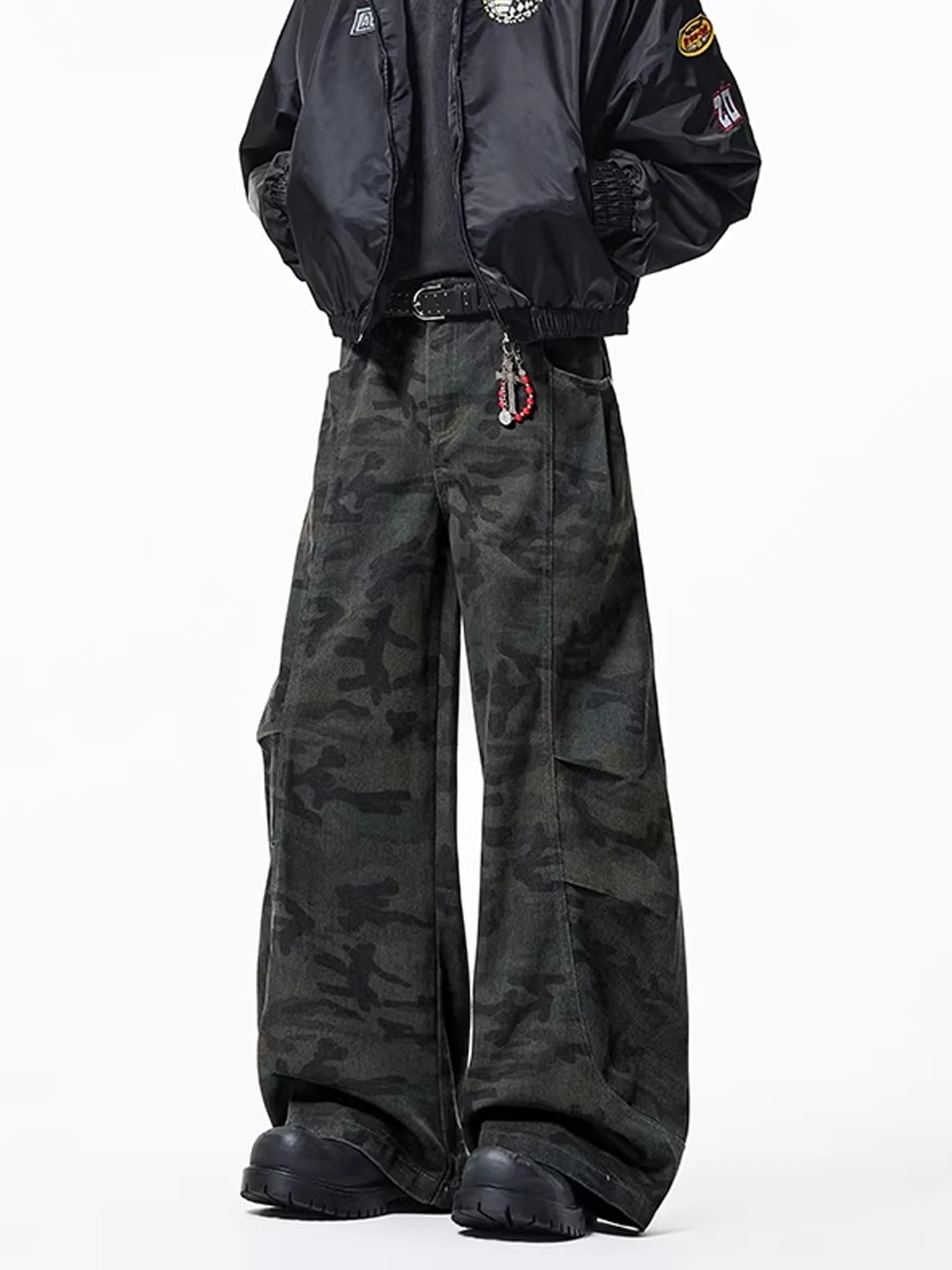 

Casual Camouflage Work Pants Men's Loose Straight Leg Trousers Spring Seasonal Wide Leg Pants American Retro Style Long Trousers