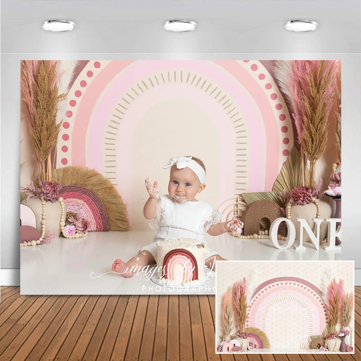 Fondos de arcoíris rosados estilo bohemio, accesorios para fotos de bebés y niños, decoraciones para adultos y niños, fondos de estudio de fotografía con conejito de Pascua rosa