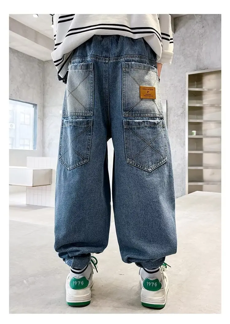 

Boys Loose Pants Spring Denim Trousers for Children Korean Children's Denim Pants 2024 Spring Autumn Kid Boy's Jeans Casual Trou