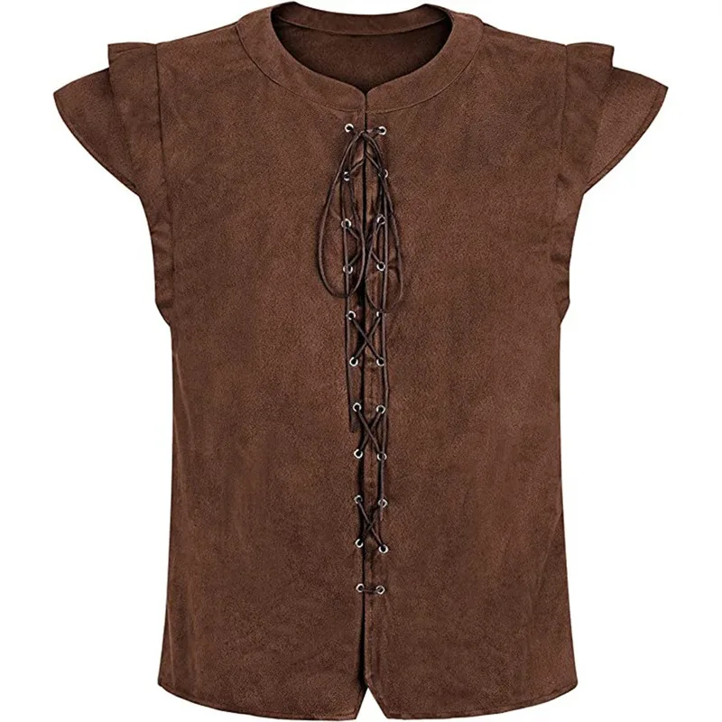 

Viking Pirate Play Suede T-Shirt Halloween Renaissance Deer Velvet Vest Cosplay Women's Ethnic Costume Stage Costume