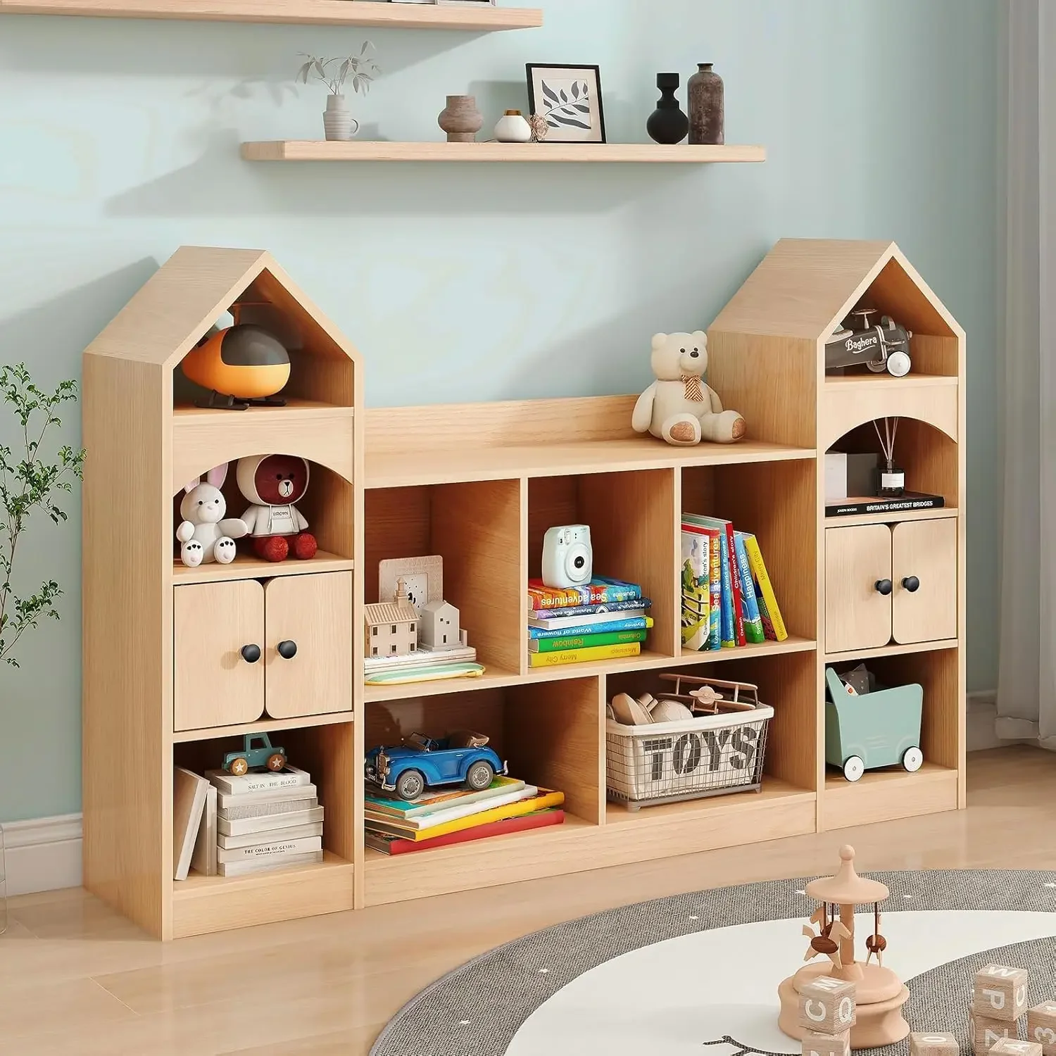 Kids Bookcase and Toy Storage Organizer, Children Bookshelf, Castle Shape, Playroom Furniture Multipurpose Shelf for Toddlers to