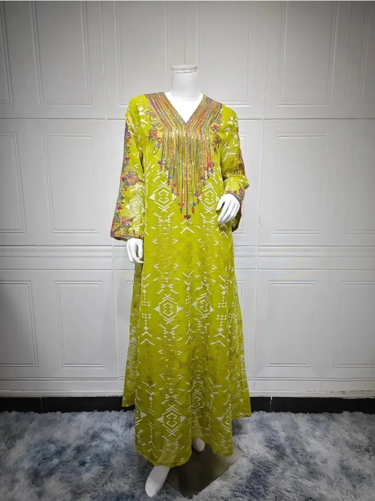 

Eid for Women Dress Abaya Muslim Embroidery Mesh Party Caftan Robe Jalabiya Morocco Dubai Kaftan Vestidos Largos Ramadan 2025
