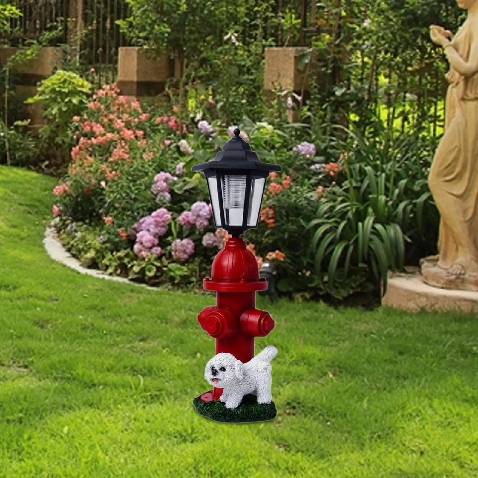 

Dog Figurine Solar Lights Unique Good Gift Sturdy Wear Resistant Resin Sculpture Garden Decor for Yard Patio Outside Women Home