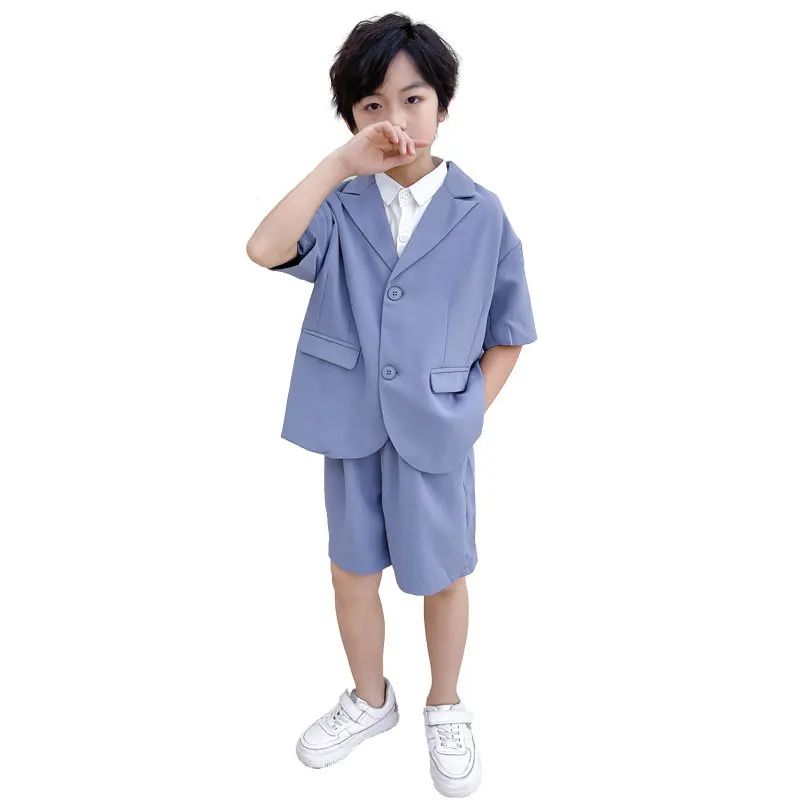 2-12Y Boys suit summer handsome short-sleeved casual children's baby small suit dress children suit three-piece set 90-140cm