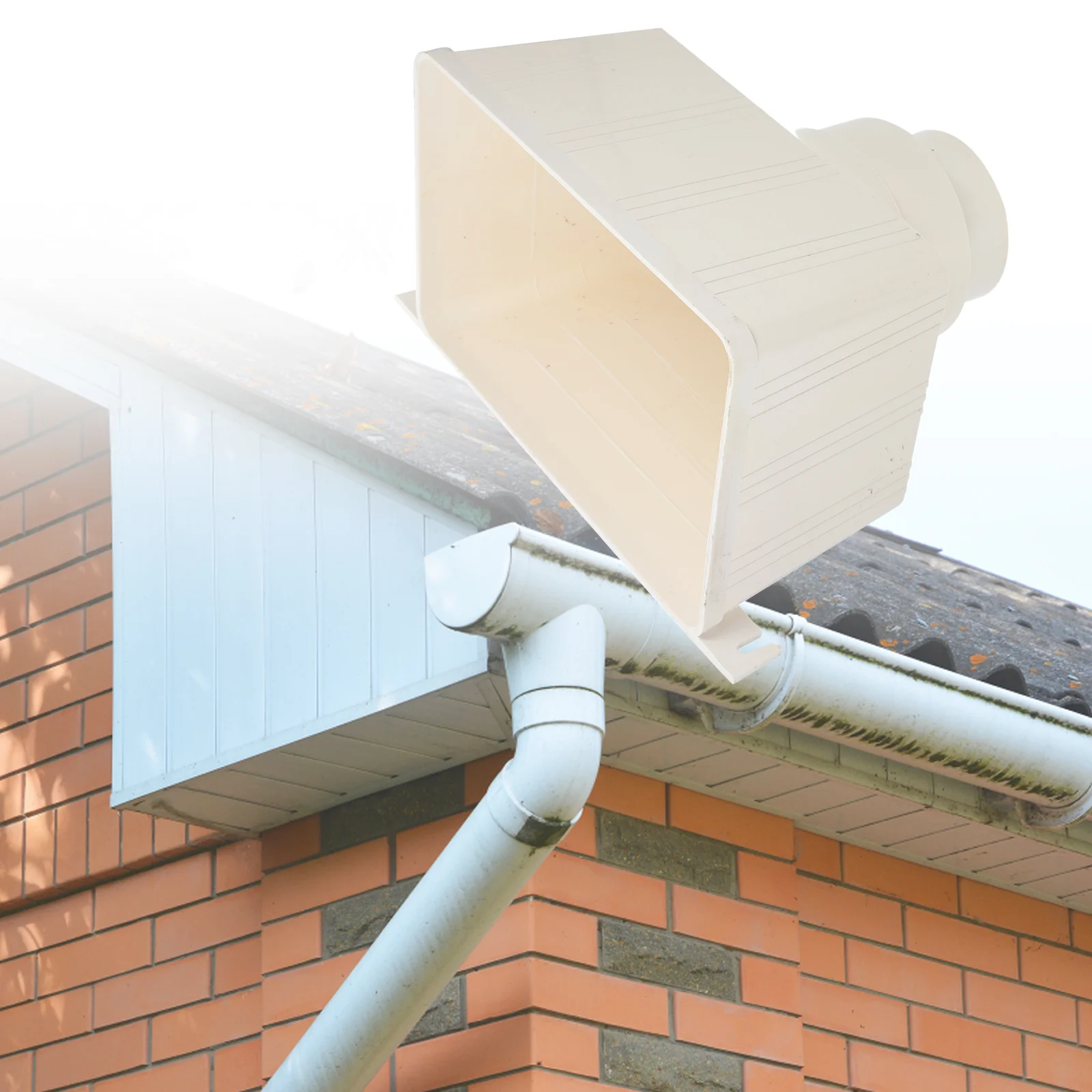 Filter Air Drain Pipe Outdoor Rainwater Gutter Round 2650X2100X1480CM Downpipe Universal for Downspout Connector White