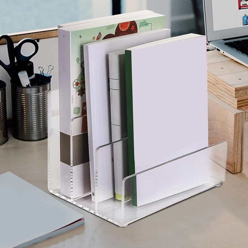 

1 Piece File Holder 3 Sections Vertical Desktop Organizer Transparent Acrylic For Documents Letter Book