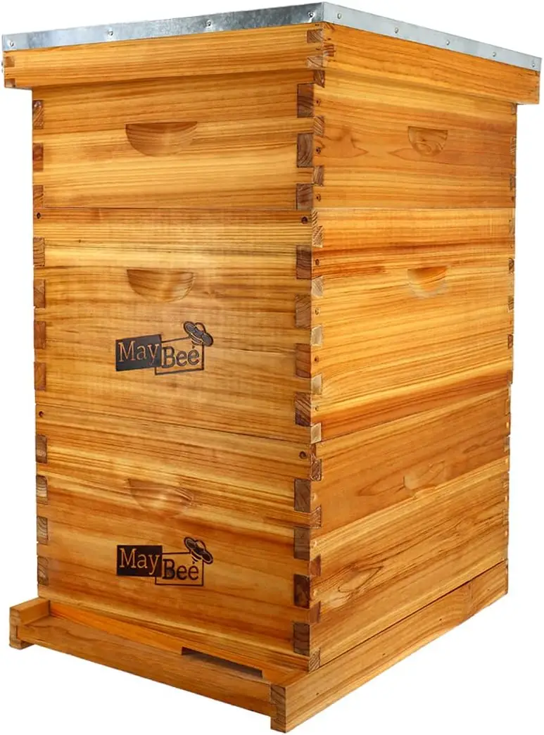 Langstroth Beehive Dipped in 100% Beeswax, Complete Bee Hives and Supplies Starter Kit Includes 2 Deep Hive Bee Box and 1 Bee Hi