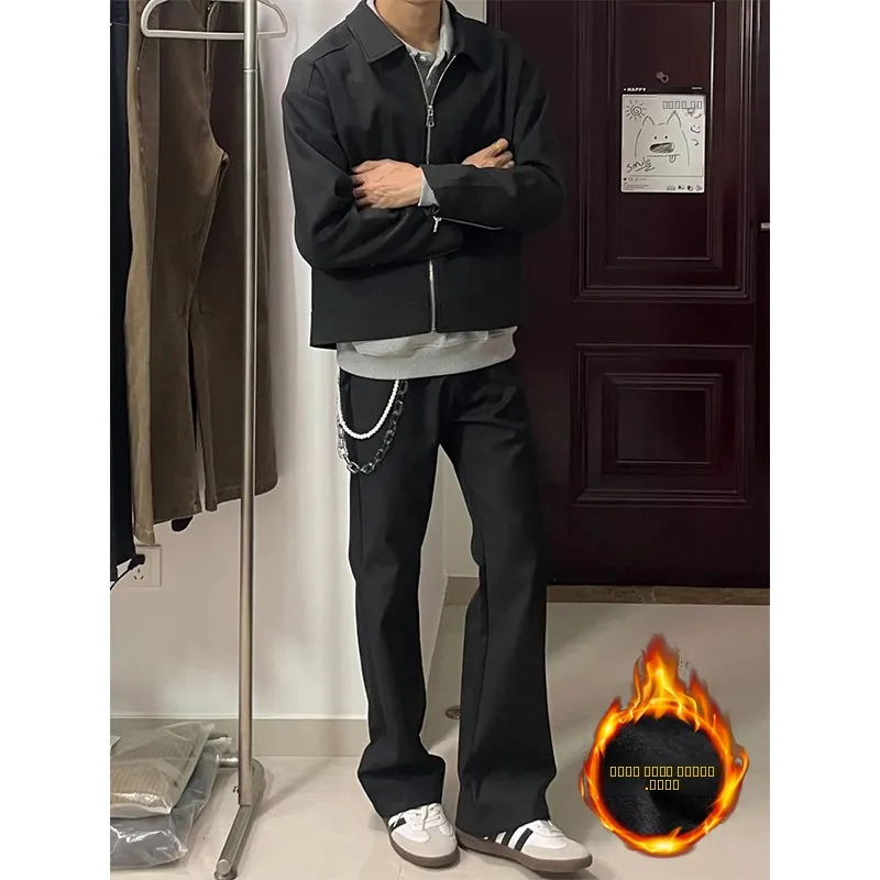 

Мужские прямые брюки Bla Fce с подкладкой, облегающие, осенне-зимние, струящиеся, стильные, повседневные, модные, из полиэфирного волокна, длинные