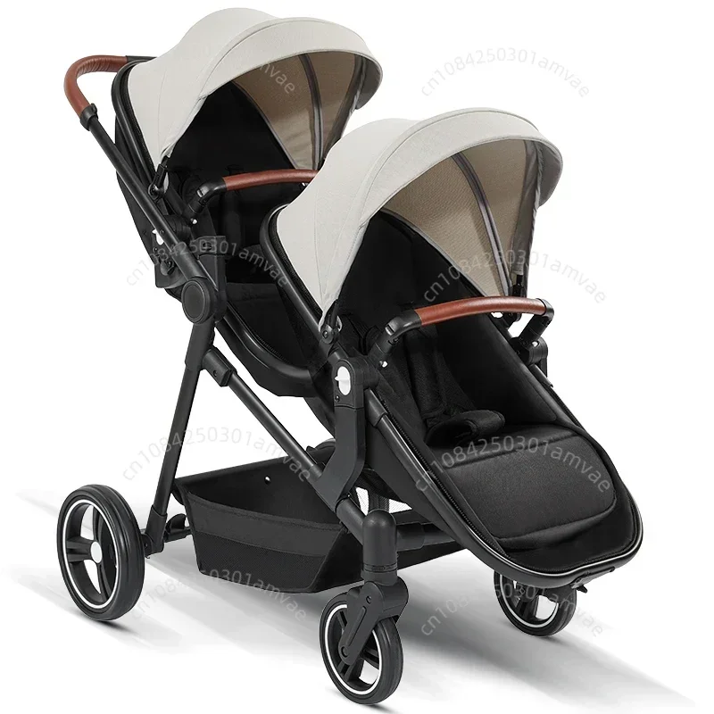 Lightweight Double Seat Stroller Foldable Twin Stroller Two-way Adjustable Carrycot High View Four-wheel Twin Stroller