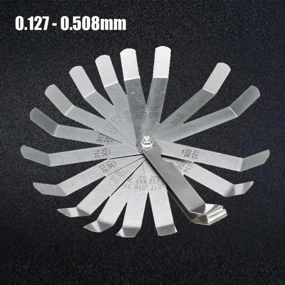 1 zestaw 16 ostrzy Feeler Gauge Metric 0.127-0.508mm narzędzie pomiarowe do wypełniania szczeliny do regulacji zaworu silnika