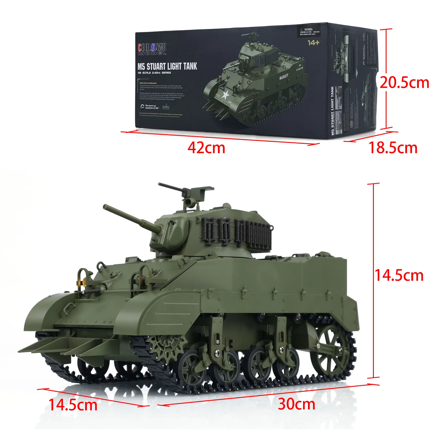 Green Plastic Ver 1/16 Scale RTR Tank US Stuart M5A1 British VI Light Tank High Speed Sound Lights