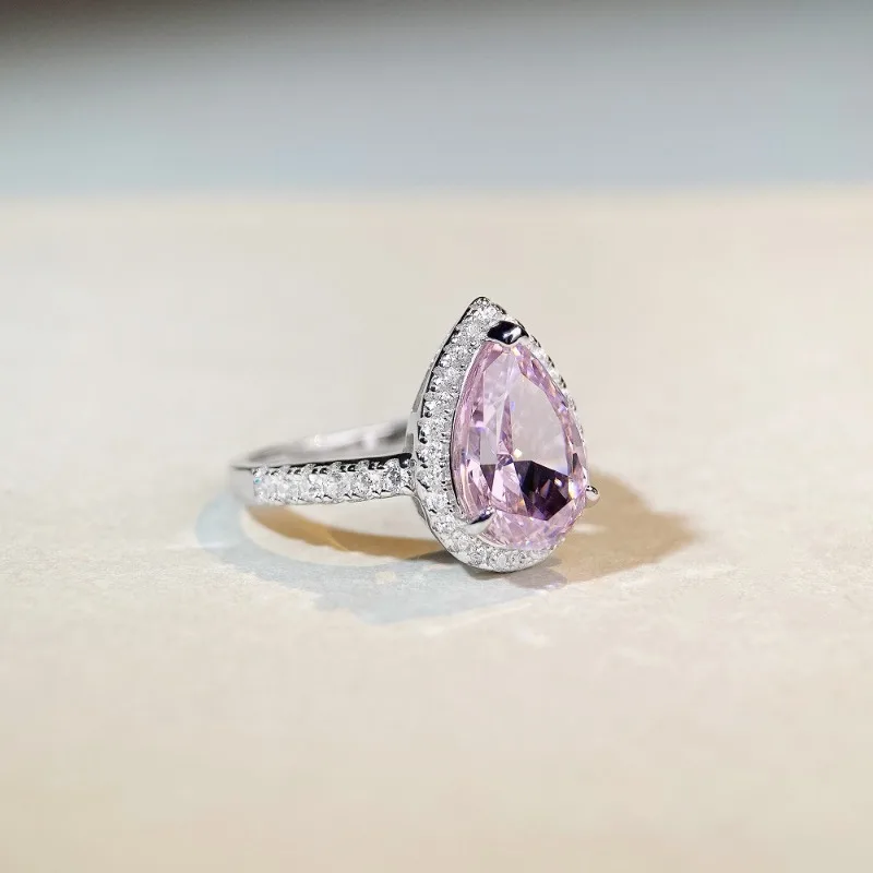 

Сверкающее кольцо из серебра 925 пробы с розово-желтыми высокоуглеродистыми бриллиантами 7 карат в форме груши для женщин, изысканное ювелирное украшение для свадьбы