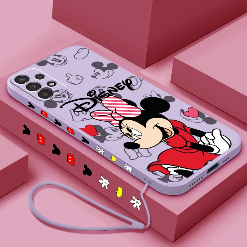 Love Mickey Minnie Baby Mouse For Samsung Galaxy A25 A35 A55 A14 A13 A12 A31 A91 Core Lite Liquid Left Rope Phone Case