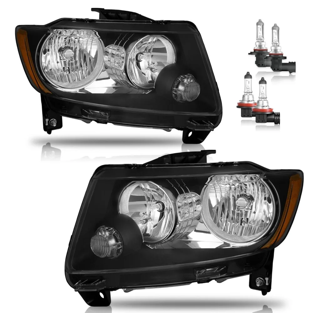 

Pair Headlights For 2011-2013 Jeep Grand Cherokee 2011-2017 Compass W/Bulbs L+R