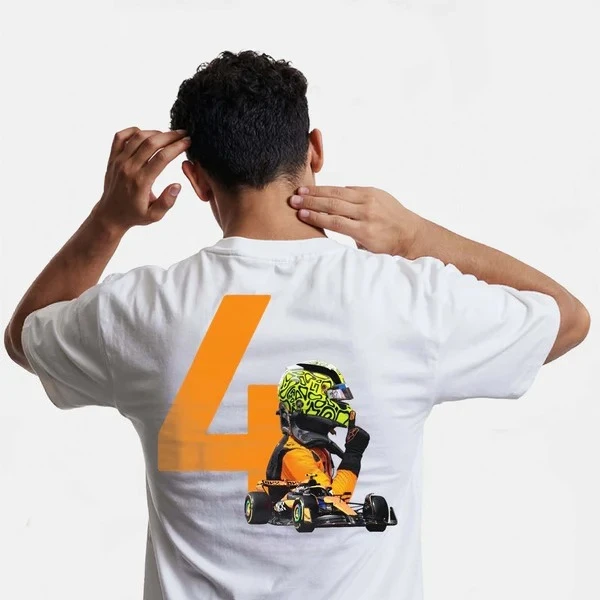 الرجال والنساء البالغين مع نفس القميص الداخلي القطني للربيع والخريف بأكمام قصيرة Lando Norris Racing F1