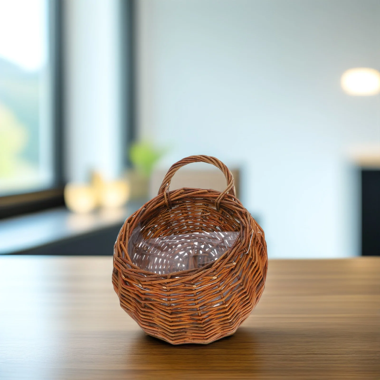 

2Pcs Chic Flower Basket Wall Mounted Rattan Flowerpot 31x27x12cm 25x20x8.5cm Hanging Garden Planter for Home Office Wall