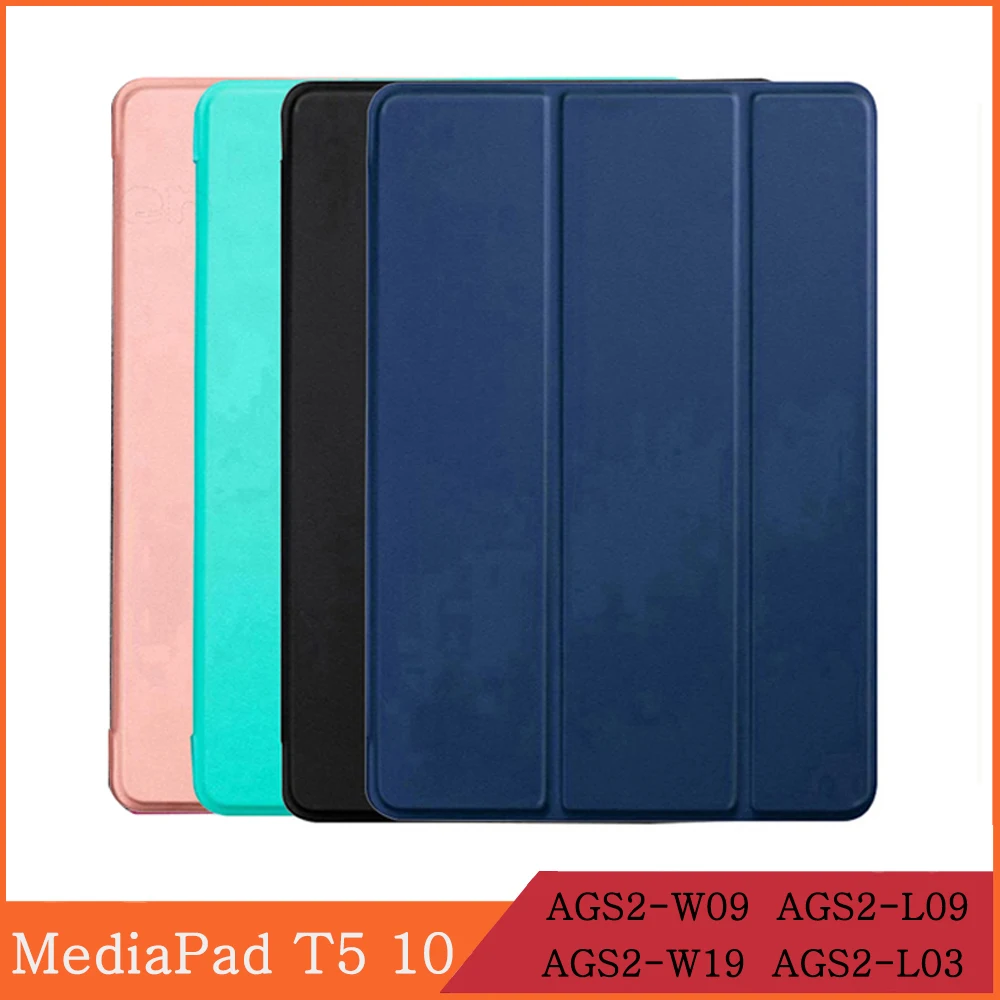 Tablette Cas Pour Huawei MediaPad T5 10.1 2018 AGS2-W09 AGS2-L09 AGS2-L03 AGS2-W19 Magnétique Tripli En Cuir Flip Smart Cover