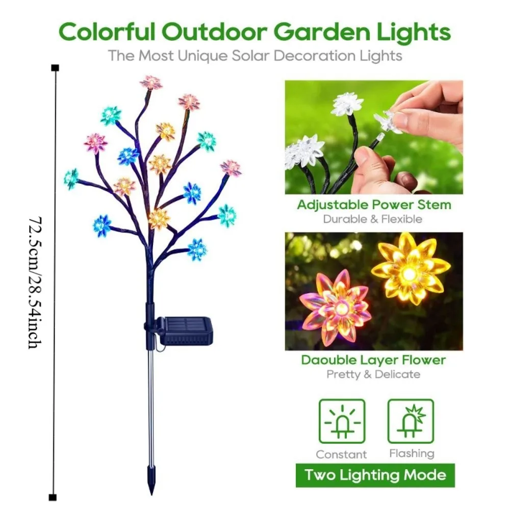 이중층 디자인 태양광 연꽃 조명 태양광 전원 따뜻한 백색 LED 줄 조명 방수 IP55 지상 잔디 조명