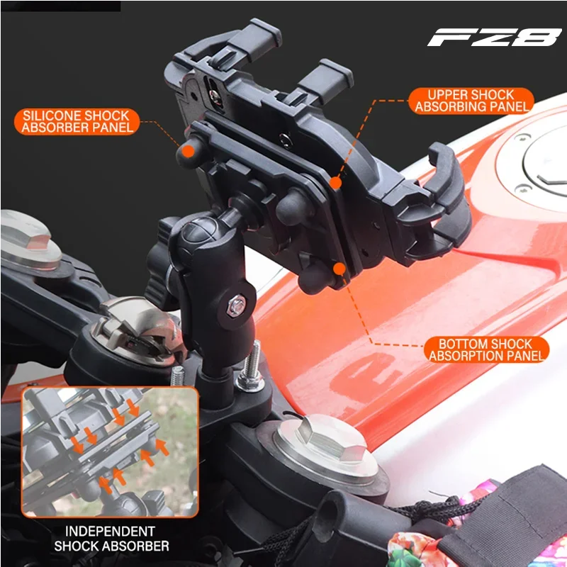 New Metal Motorcycle Phone Holder For YAMAHA FZ1 FZ6 FZ8 FAZER FZ FZ6N FZ6R Motorcycle  Free rotating shock absorber anti slip