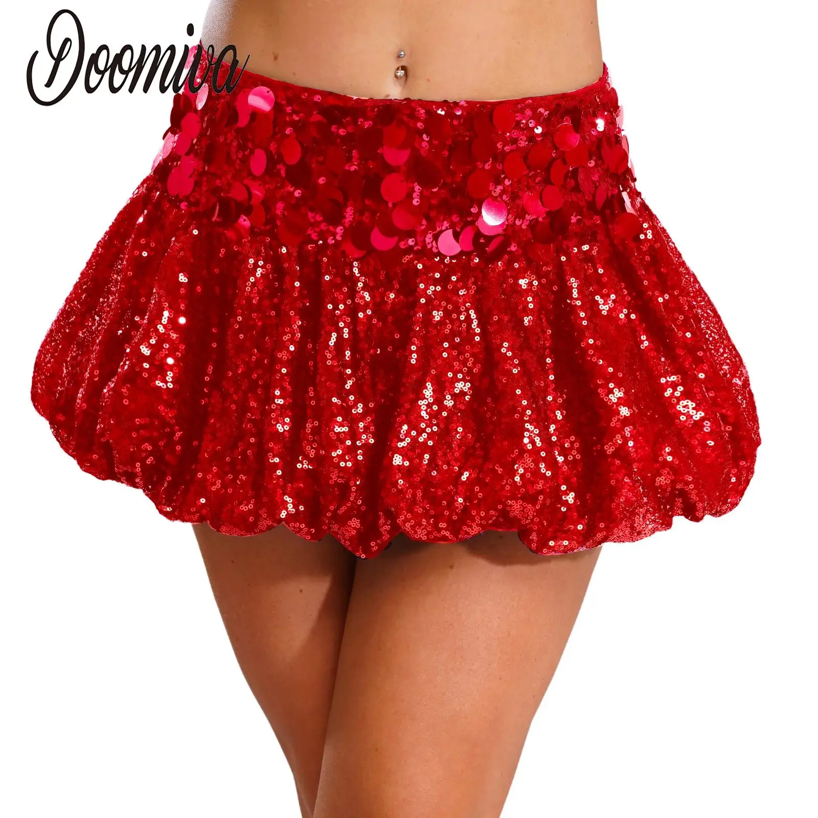 

Glittery Sequin Party Evening Costume for Women StreetwearHigh Waist Sequined Puff Mini Skirts for Club Raves Dancing Party