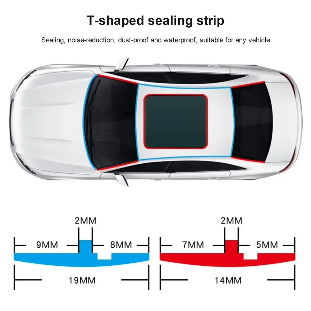 14mm/19mm Rubber Car Windshield Weather Seal Stripping Trim Weatherstrip Adhesive T Shape Sunroof Seal Cover Leak Sound Proofing