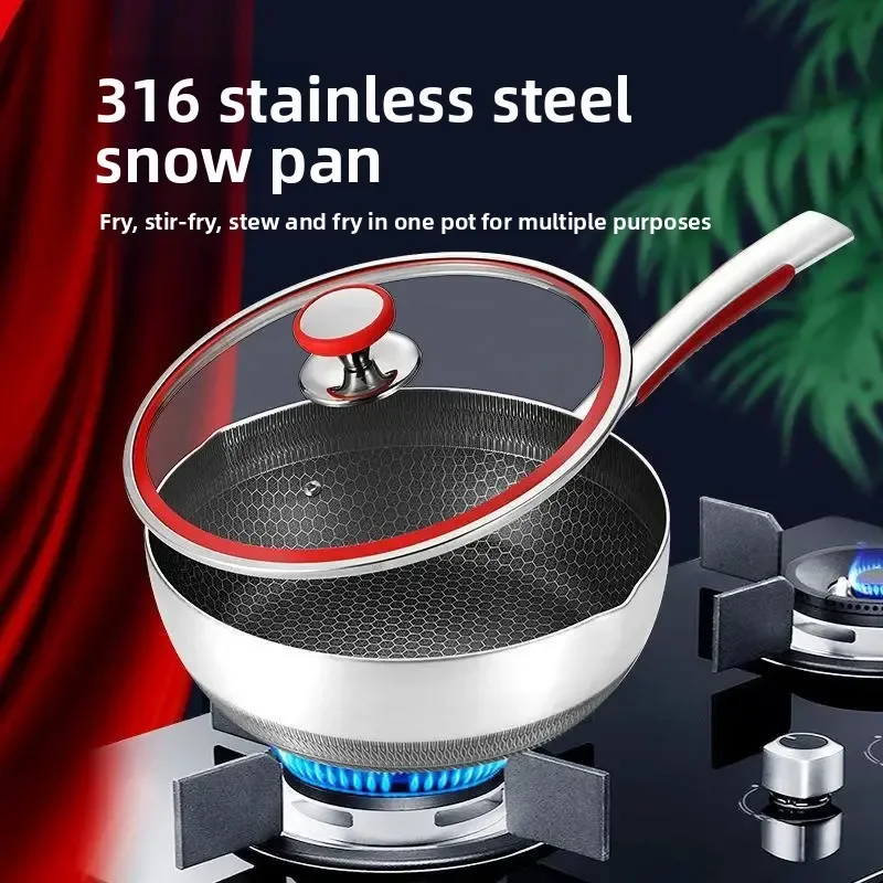 

316 Stainless Steel Non-Stick Pan for Induction Cooker and Gas Stove, Dual-Use Pans for Frying and Cooking
