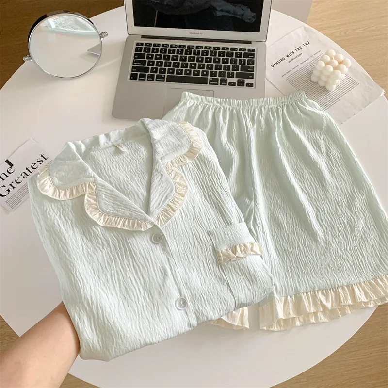 

Sleepwear Women's Summer Short Sleeved Shorts Sweet and Cute Women's Home Suit Set Пижама Женская