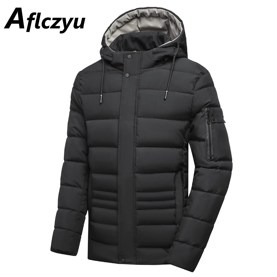 

Padded Jacket Men Winter Parkas Thick Jacket Coats Fashion Casual Detachable Hooded Parkas Male Solid Color Jackets Black