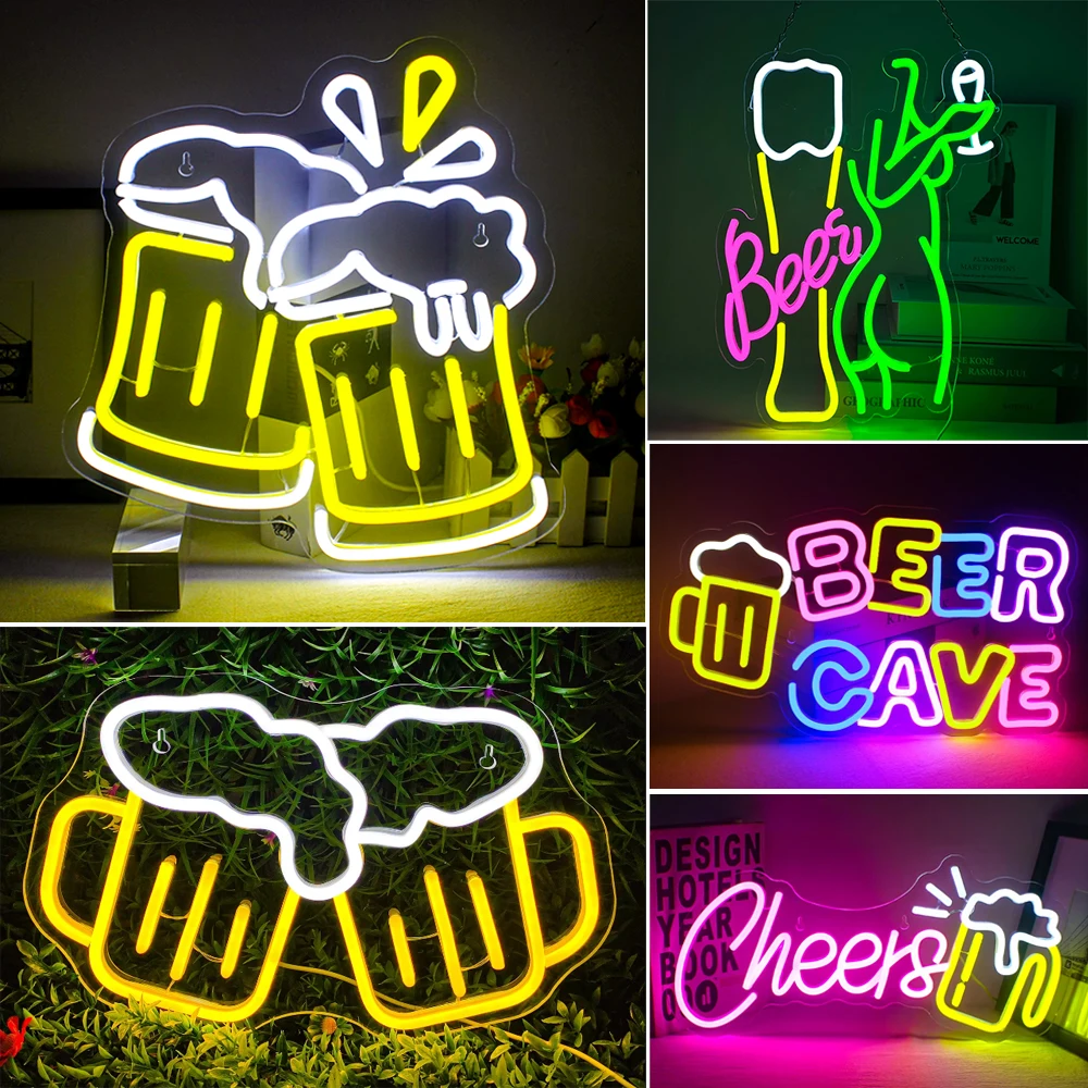 Beer Cheers Neon Sign Led Sign for Wall Decor Beer Man Cave Bar Home Pub Party Club Restaurant Shop Sign Bar Lights Wall Decor