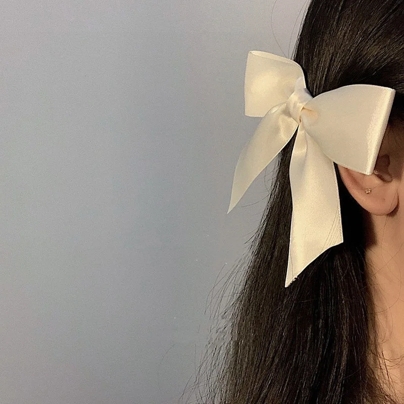 Pinzas para el pelo de cinta blanca y negra para mujer, horquilla lateral con lazo Vintage, pasadores bonitos para niรฑa, tocado, accesorios para el