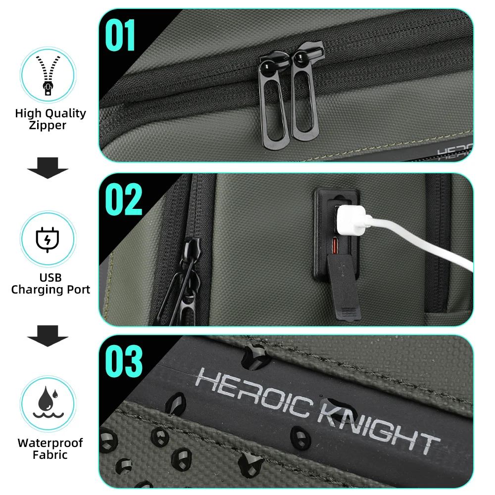 HK Business Men's Backpack For 15.6 Inch Laptop Backpack Waterproof Travel Backpacks Large Capacity School Bags Fashion Rucksack