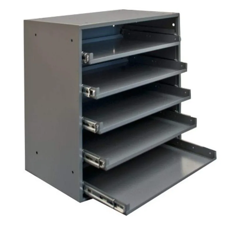 305B-95 Cold Rolled Steel Heavy Duty Triple Track Bearing Slide Rack with 5 Large Compartment Boxes