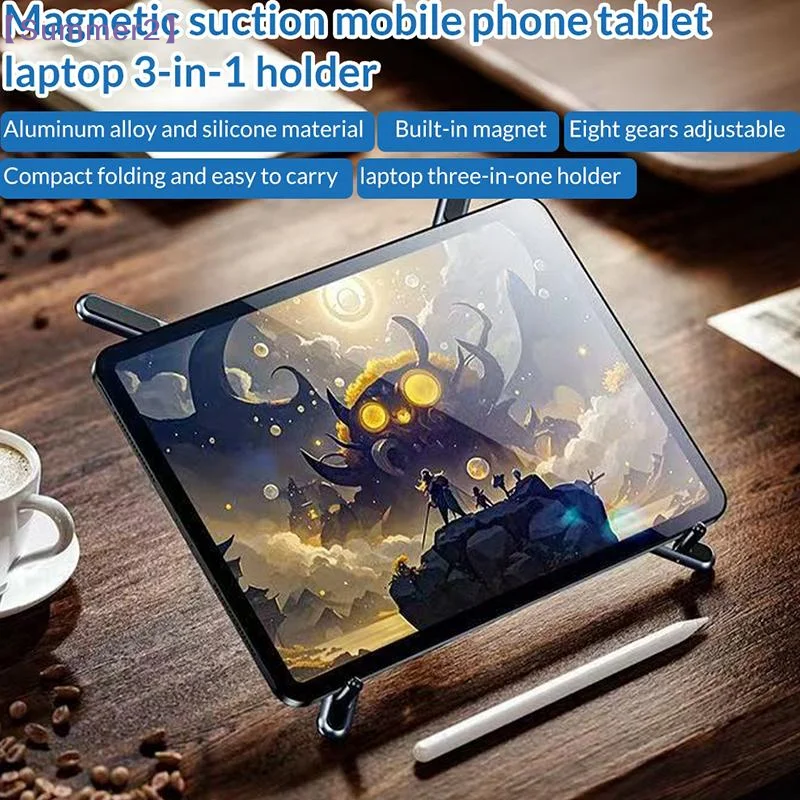 3-in-1 Magnetic Portable Laptop Stand Foldable Aluminum Alloy Laptop&Phone Holder 8 Level Height Adjustment Laptop Stand〔Sum2〕