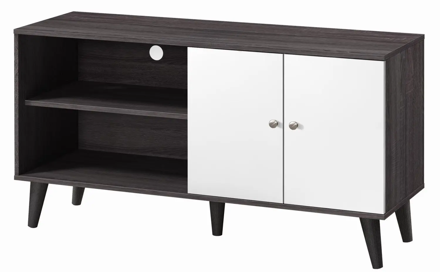 Soporte para TV para televisores de hasta 47,3", con 2 estantes de almacenamiento y 1 mueble, centro de entretenimiento para TV en salón en gris oscuro + blanco