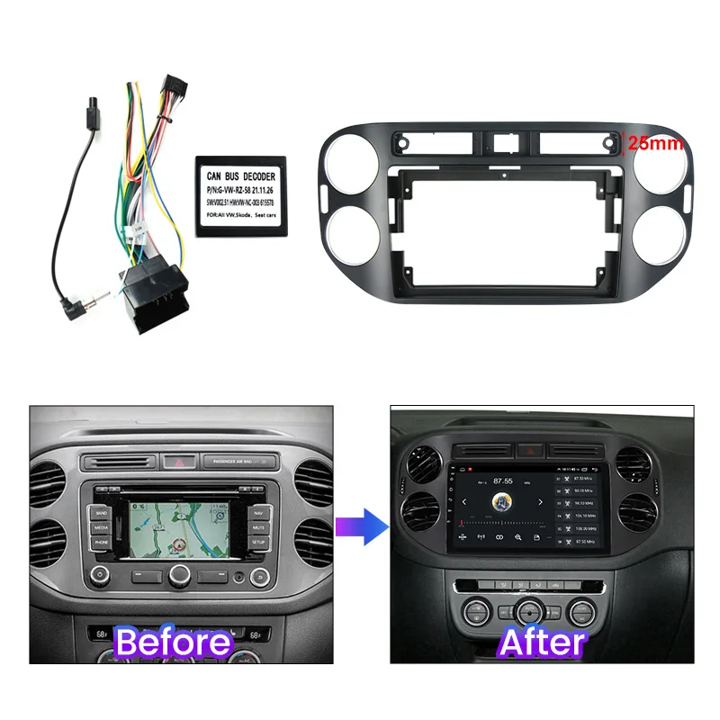 For 9inch Host Unit Car Radio Fascia Frame For Volkswagen VW Tiguan 1 NF 2006-2016 With Cable CANBUS BOX Dash Fitting Panel Kit