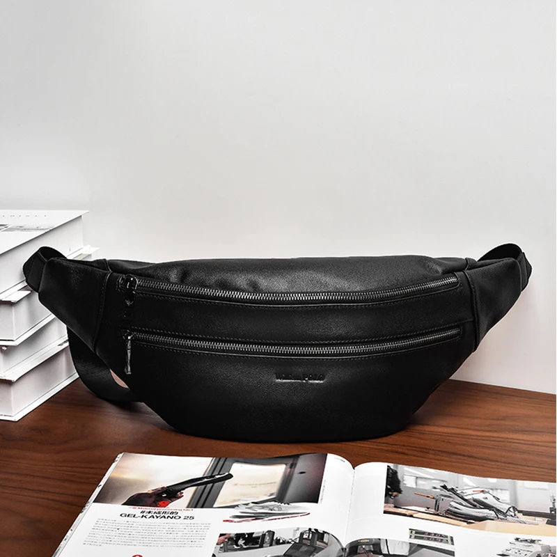 Men's waist bag made of genuine leather, fashionable chest bag, personalized casual bag